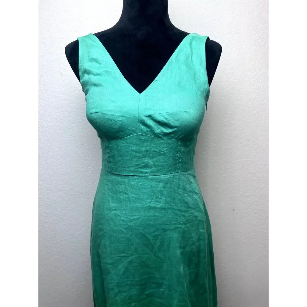SALONI Rachel Cutout Bow Linen Midi Dress in Washed Green - Picture 2 of 7